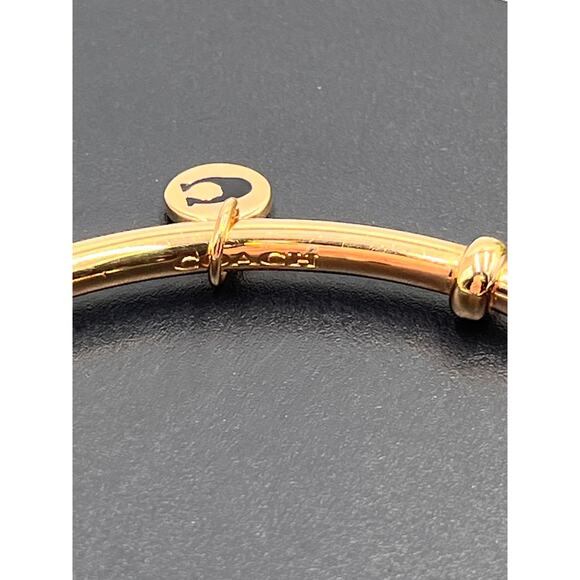 Coach Signed Gold Tone C Logo Charm Dangle Open Cuff Bracelet - Picture 4 of 8